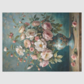 Vintage Rose mit Schambeinröte in blauer Vase Seidenpapier (Vorderseite)