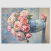 Vintage Rose mit Schambeinröte in blauer Vase Seidenpapier (Vorderseite)
