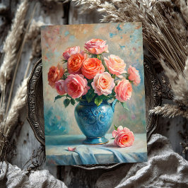Vintage Rose mit Schambeinröte in blauer Vase Seidenpapier