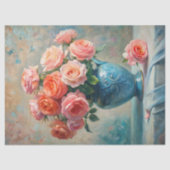 Vintage Rose mit Schambeinröte in blauer Vase Seidenpapier (Vorderseite)