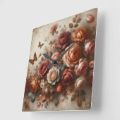 Vintage Rose mit Schmetterlingen Quadratische Wanduhr (Winkel)