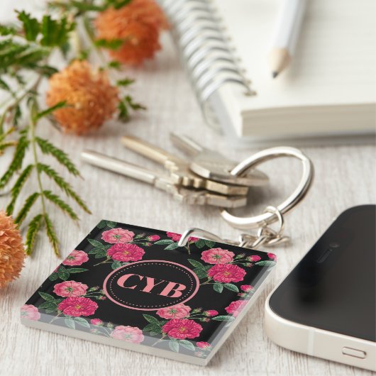 Vintage Rose Monogramm Acrylsäure-Schlüsselanhänge Schlüsselanhänger (Vorderseite rechts)