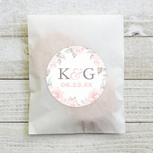 Vintage-Rose-Monogramm in Wasserfarben in Rosa Runder Aufkleber