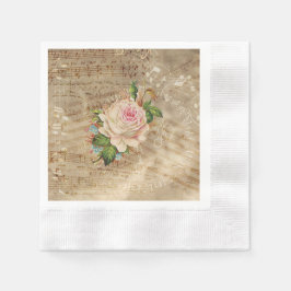 Vintage Rose Musikernotes Paper Cocktail Napkin Serviette