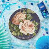 Vintage Rose Navy Blue Bridal Tee Pappteller (Party)