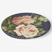 Vintage Rose Navy Blue Bridal Tee Pappteller (Schrägansicht)