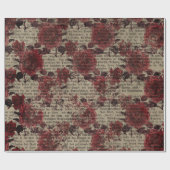 Vintage Rose Newsprint Typografie Geschenkpapier (Flach)