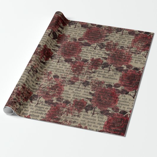 Vintage Rose Newsprint Typografie Geschenkpapier (Ungerollt)