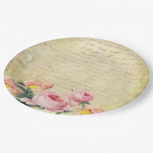 Vintage Rose Pappteller (Schrägansicht)