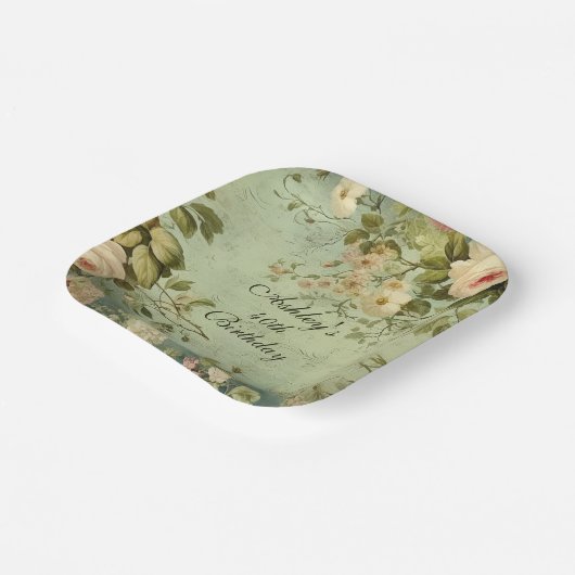 Vintage Rose Pappteller (Gewinkelt)