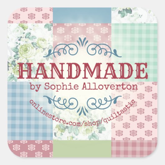 Vintage Rose Patchwork-Steppdecke Nähen Quadratischer Aufkleber (Vorderseite)