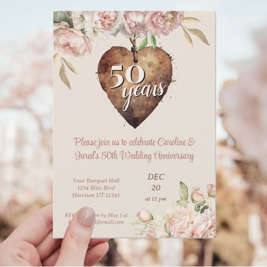 Vintage Rose Peony 50. Hochzeitstag Einladung