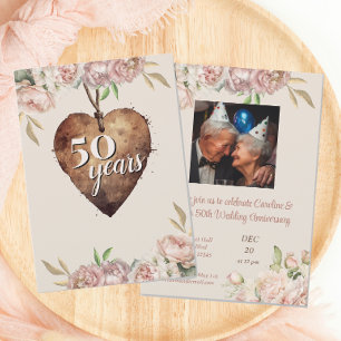Vintage Rose Peony 50. Hochzeitstag-Party Einladung