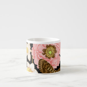 Vintage Rose Peonys: Schwarzes Blumenmuster Espressotasse