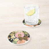 Vintage Rose Peonys: Schwarzes Blumenmuster Getränkeuntersetzer (Seite)