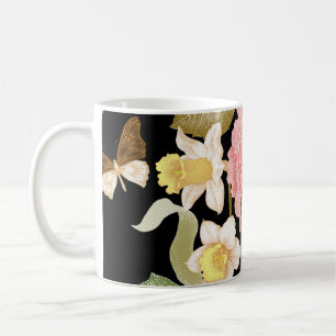 Vintage Rose Peonys: Schwarzes Blumenmuster Kaffeetasse