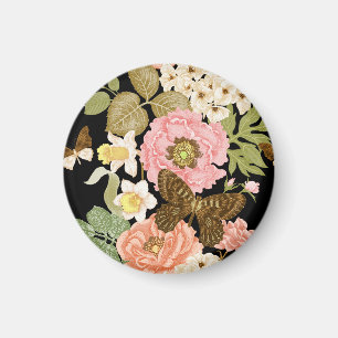 Vintage Rose Peonys: Schwarzes Blumenmuster Magnet