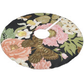 Vintage Rose Peonys: Schwarzes Blumenmuster Polyester Weihnachtsbaumdecke (Schrägansicht)