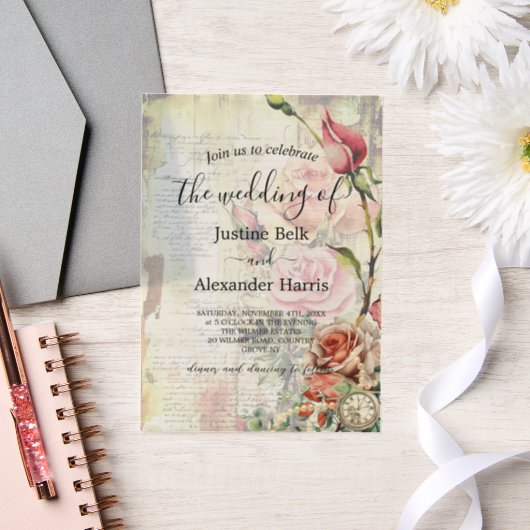 Vintage Rose Pergament Einladungen (Hochzeit)