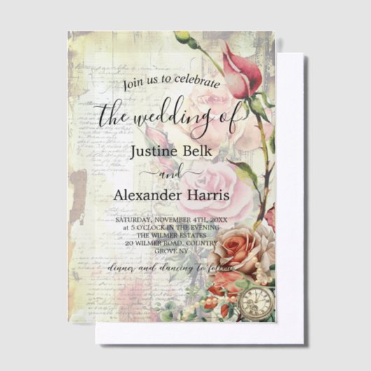 Vintage Rose Pergament Einladungen (Versetzt)