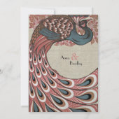 Vintage Rose Pfau Linen Hochzeit Einladung (Rückseite)