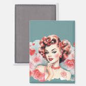 Vintage Rose Pin-Up Magnet – Ruby Rose | Romantic  (Vorderseite/Rückseite)