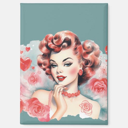 Vintage Rose Pin-Up Magnet – Ruby Rose | Romantic  (Vorderseite)