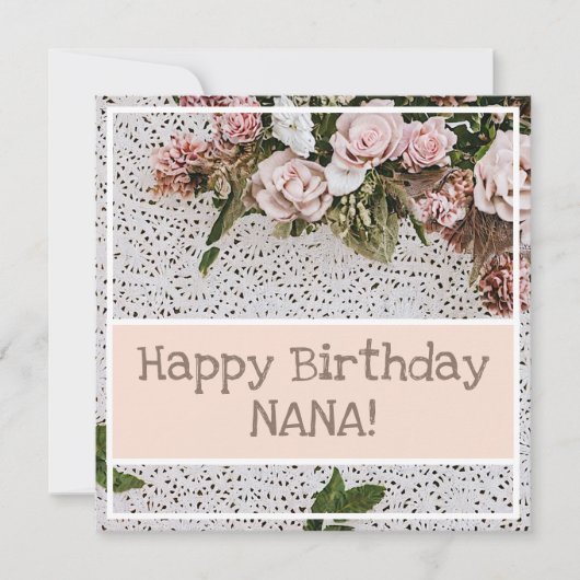 Vintage Rose Pink Bouquet Crochet Schönes Geburtst Karte (Vorderseite)