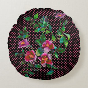 Vintage Rose Pink/Weiß-Polka-Punkte Rundes Kissen