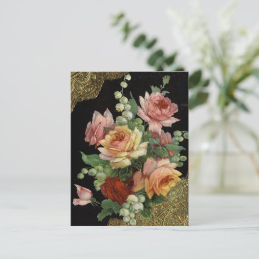Vintage Rose Postkarte (Stehend Vorderseite)
