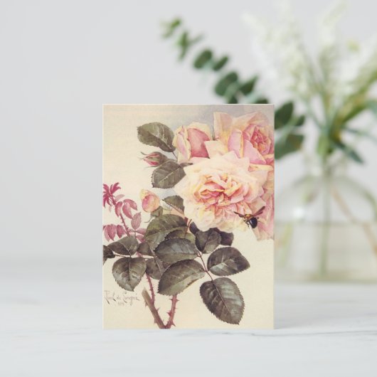 Vintage Rose Postkarte (Stehend Vorderseite)