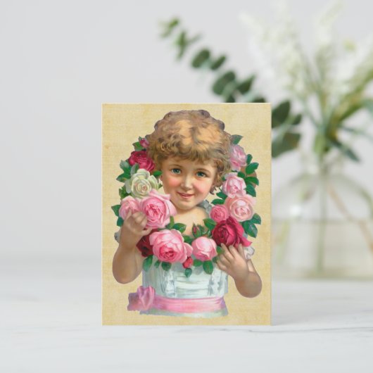 Vintage Rose Postkarte (Stehend Vorderseite)