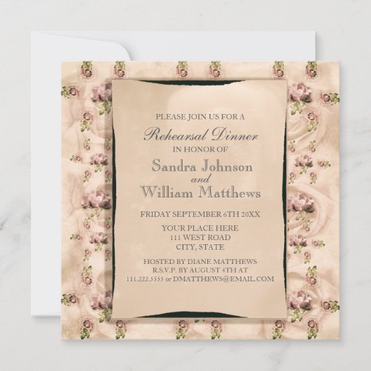 Vintage Rose Probe Abendessen Einladung (Vorderseite)