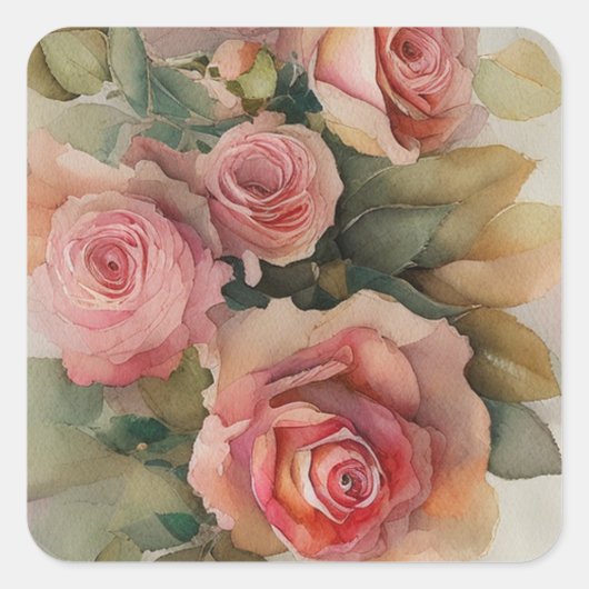 Vintage Rose Quadratischer Aufkleber (Vorderseite)