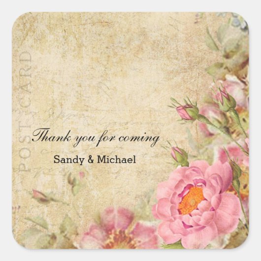 Vintage Rose Quadratischer Aufkleber (Vorderseite)