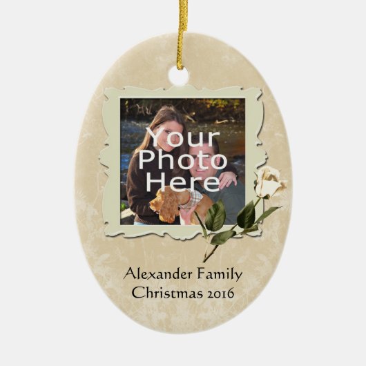 Vintage Rose Rahmen Foto Weihnachtsschmuck (Vorne)