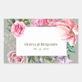 Vintage Rose Romantic Botanical Floral Wedding Rechteckiger Aufkleber