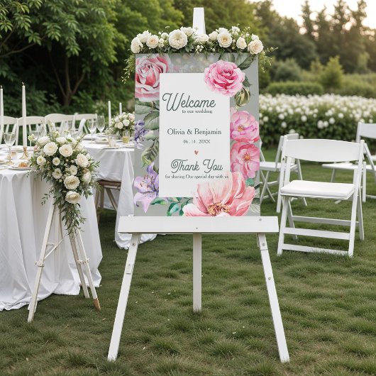 Vintage Rose Romantic Botanical Wedding Welcome Poster