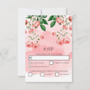 Vintage Rose Rosa Bläserblüte Botanische Hochzeit RSVP Karte