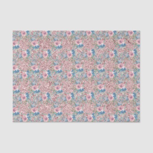 Vintage Rose Rosa Blau Shiny Rosa Hintergrund Seidenpapier (Vorderseite)