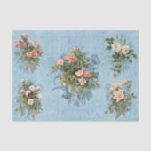 Vintage Rose Rosa Blumenblau und Weiß Decoupage Seidenpapier (Vorderseite)