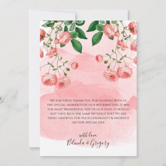 Vintage Rose Rosa Botanische Hochzeit Dankeskarte (Vorderseite)