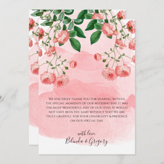 Vintage Rose Rosa Botanische Hochzeit Dankeskarte (Vorne/Hinten)