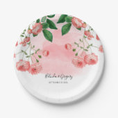 Vintage Rose Rosa Botanische Hochzeit Pappteller (Vorderseite)