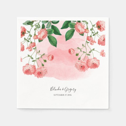Vintage Rose Rosa Botanische Hochzeit Serviette (Vorderseite)
