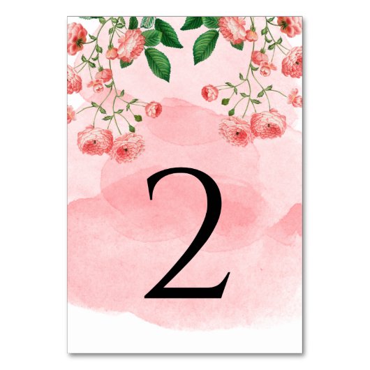 Vintage Rose Rosa Botanische Hochzeit Tischnummer (Vorderseite)