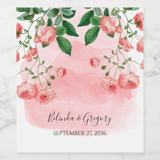 Vintage Rose Rosa Botanische Hochzeit Weinetikett (Einzelnes Label)