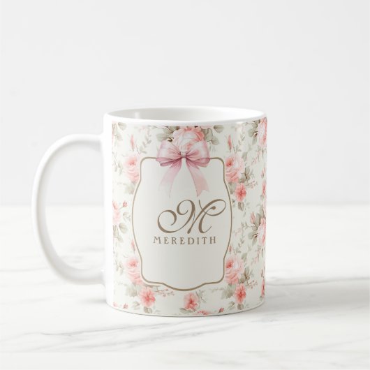 Vintage Rose Rosa Bow Personalisiert Coquette Kaffeetasse (Links)