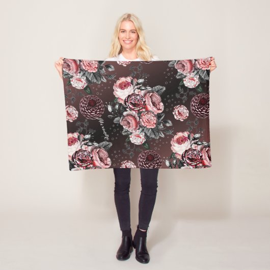 Vintage Rose Rosa Lila und schwarzes Muster Fleecedecke (Beispiel)