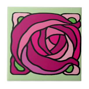 Vintage Rose Rosa und grüne Blumenmuster Fliese